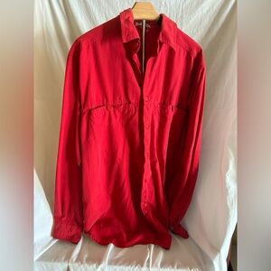 Men's Silk Red Button-Up  Blend Shirt